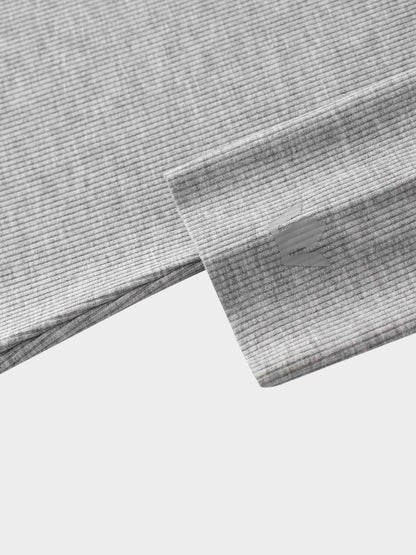 Rounded Hem Ribbed T-Shirt-Grey