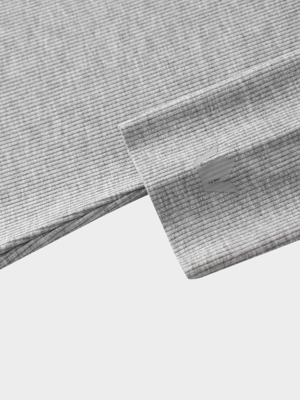 Rounded Hem Ribbed T-Shirt-Grey