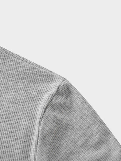 Rounded Hem Ribbed T-Shirt-Grey