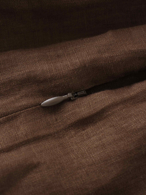 Gathered Waist Linen Skirt-Brown
