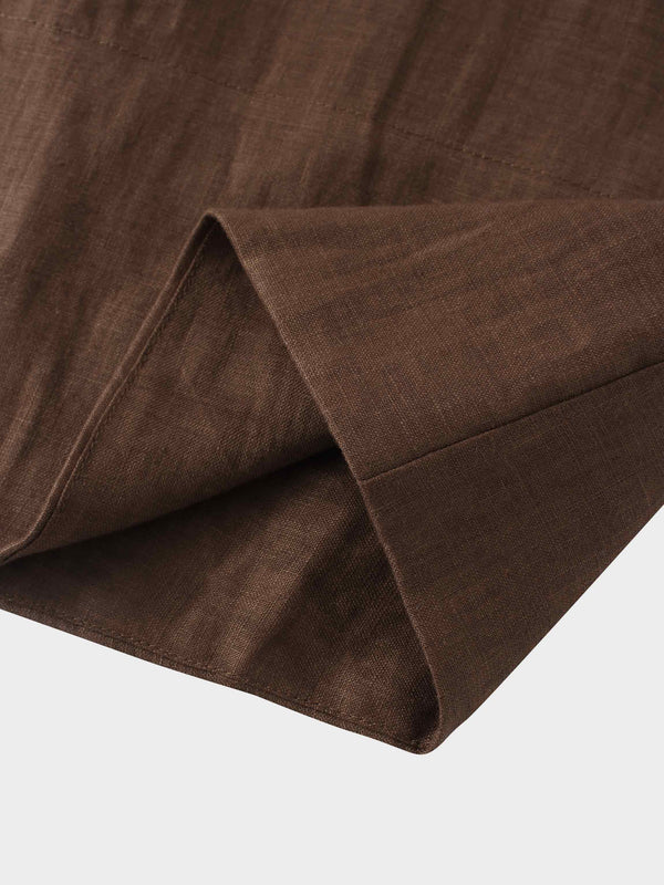 Gathered Waist Linen Skirt-Brown