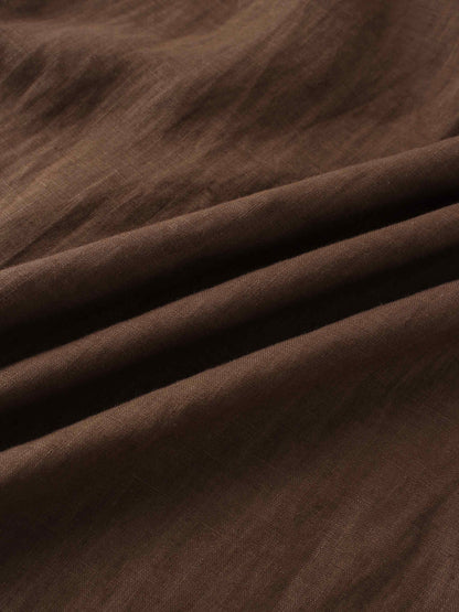 Gathered Waist Linen Skirt-Brown