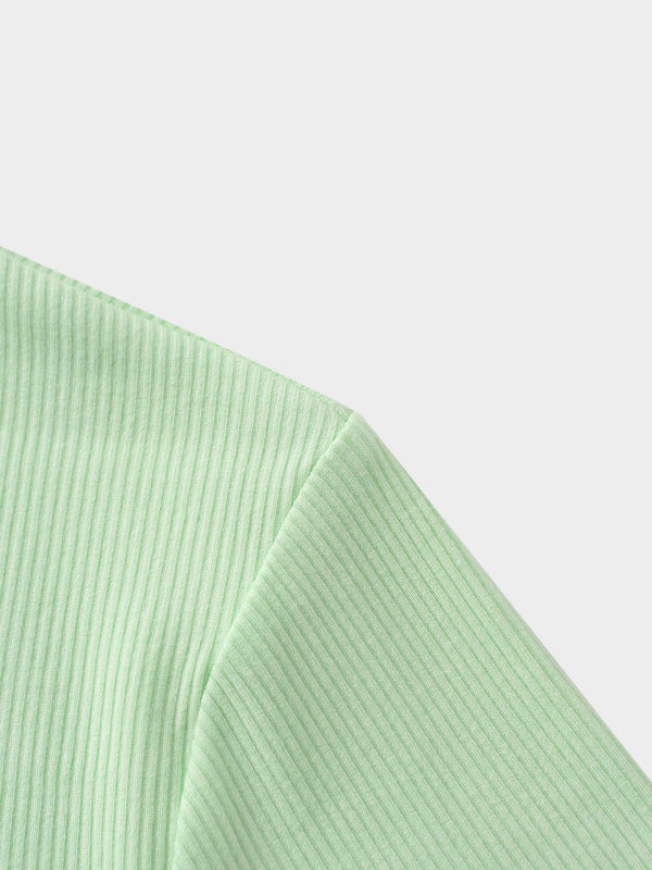 Rounded Hem Ribbed T-Shirt-Mint Green