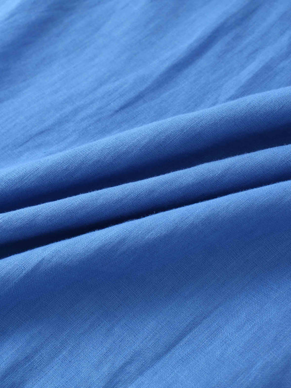 Gathered Waist Linen Skirt-Ocean Blue