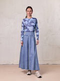 Inverted Yoke Pleat Denim Skirt-Light Blue