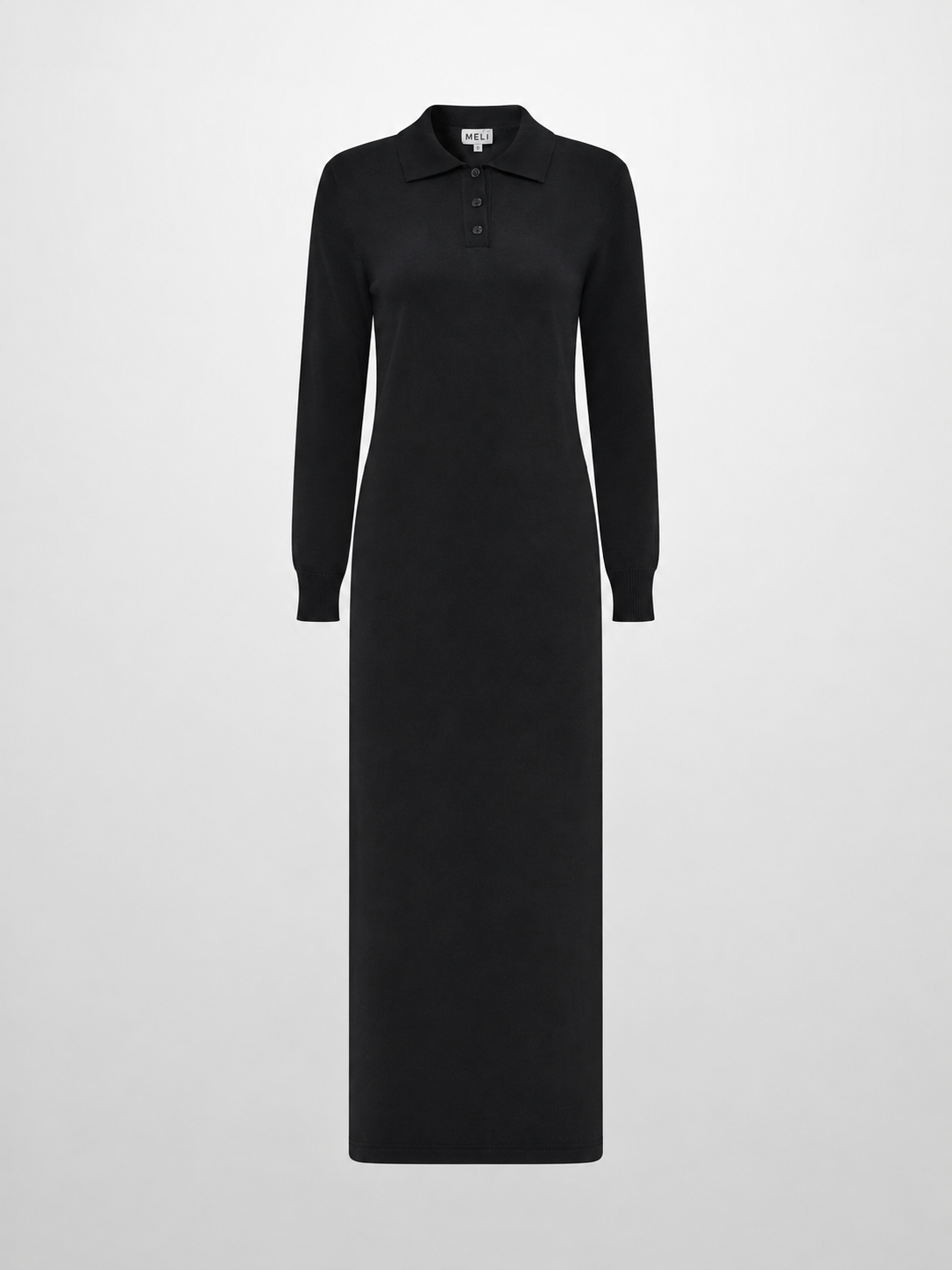 Knit Maxi Polo Dress - Black