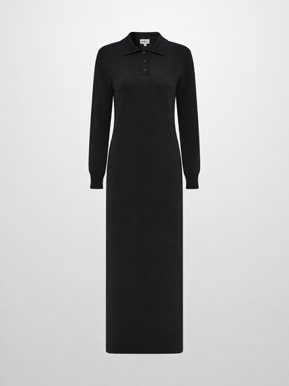 Knit Maxi Polo Dress - Black