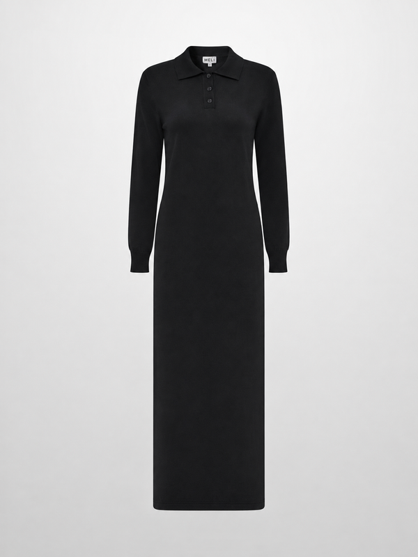 Knit Maxi Polo Dress - Black