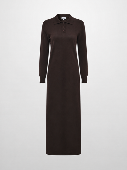 Knit Maxi Polo Dress - Brown