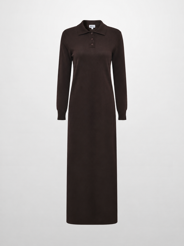 Knit Maxi Polo Dress - Brown
