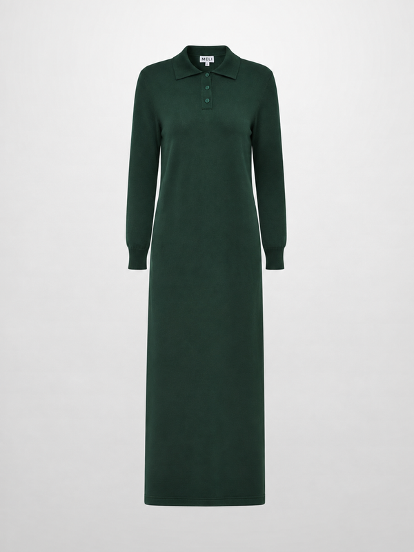 Knit Maxi Polo Dress - Green