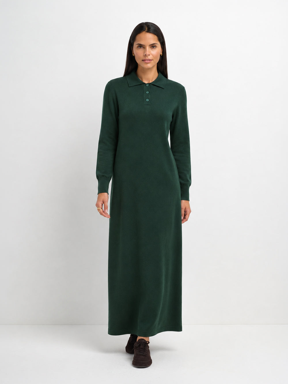 Knit Maxi Polo Dress - Green