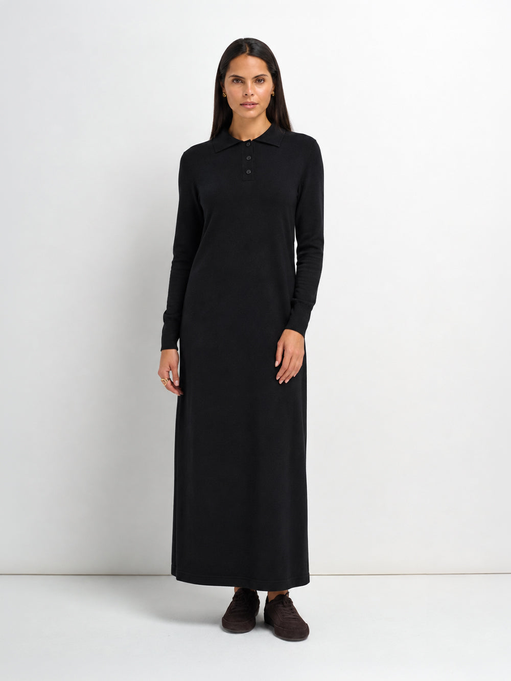 Knit Maxi Polo Dress - Black