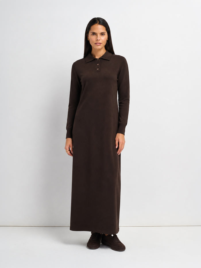 Knit Maxi Polo Dress - Brown