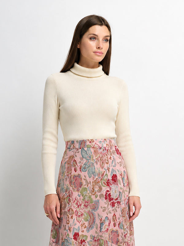 Knit Ribbed Turtleneck-Ivory
