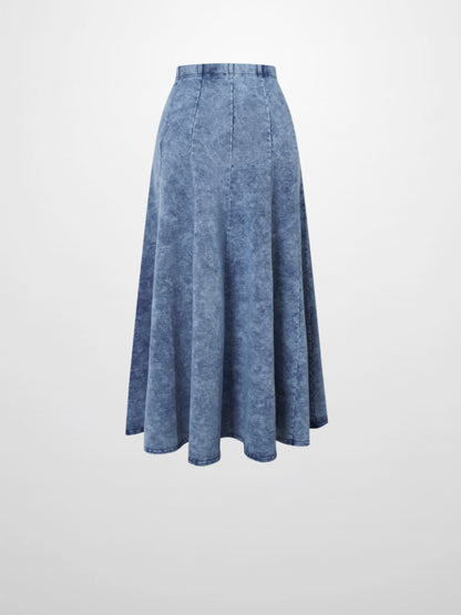 Paneled Flare Skirt 25"-Light Blue Wash