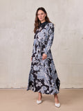 Lace Collar Princess A-Line Dress-Blue Floral
