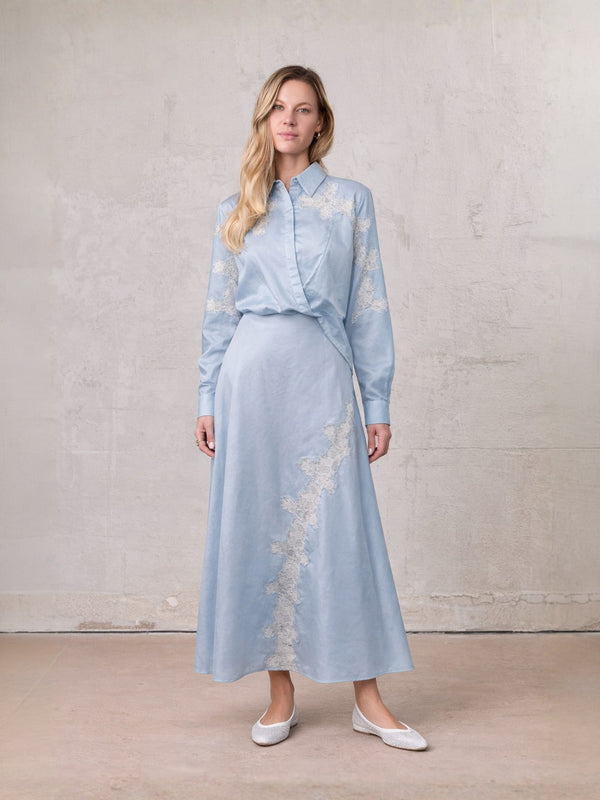 Lace Cutout Skirt-Light Blue