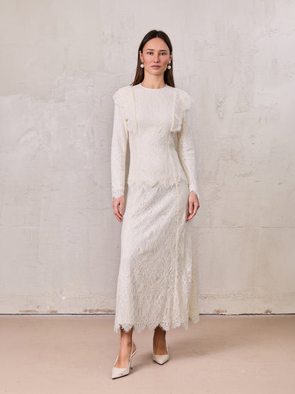 Lace Detail Dress-Ivory