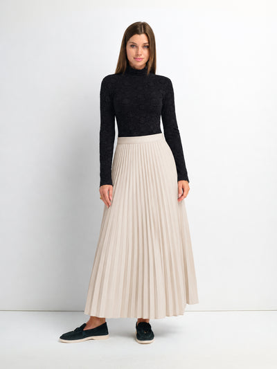 Accordion Pleated Faux Leather Skirt-Ivory
