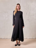 Lace Trim Crepe Dress-Black