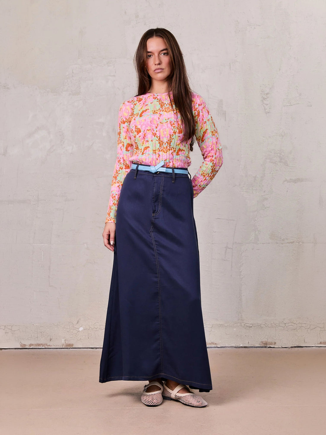 Lightweight A-Line Skirt-Navy