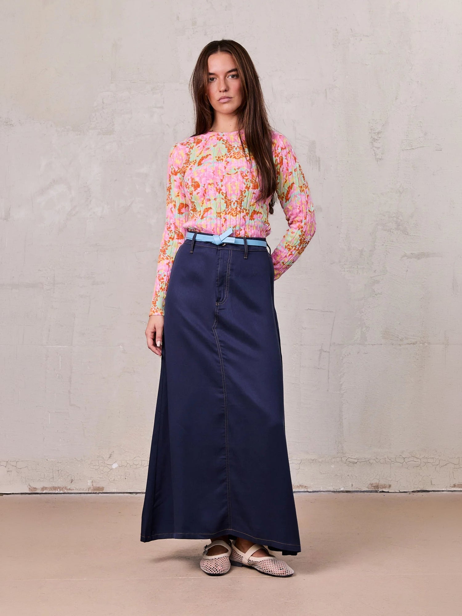 Lightweight A-Line Skirt-Navy