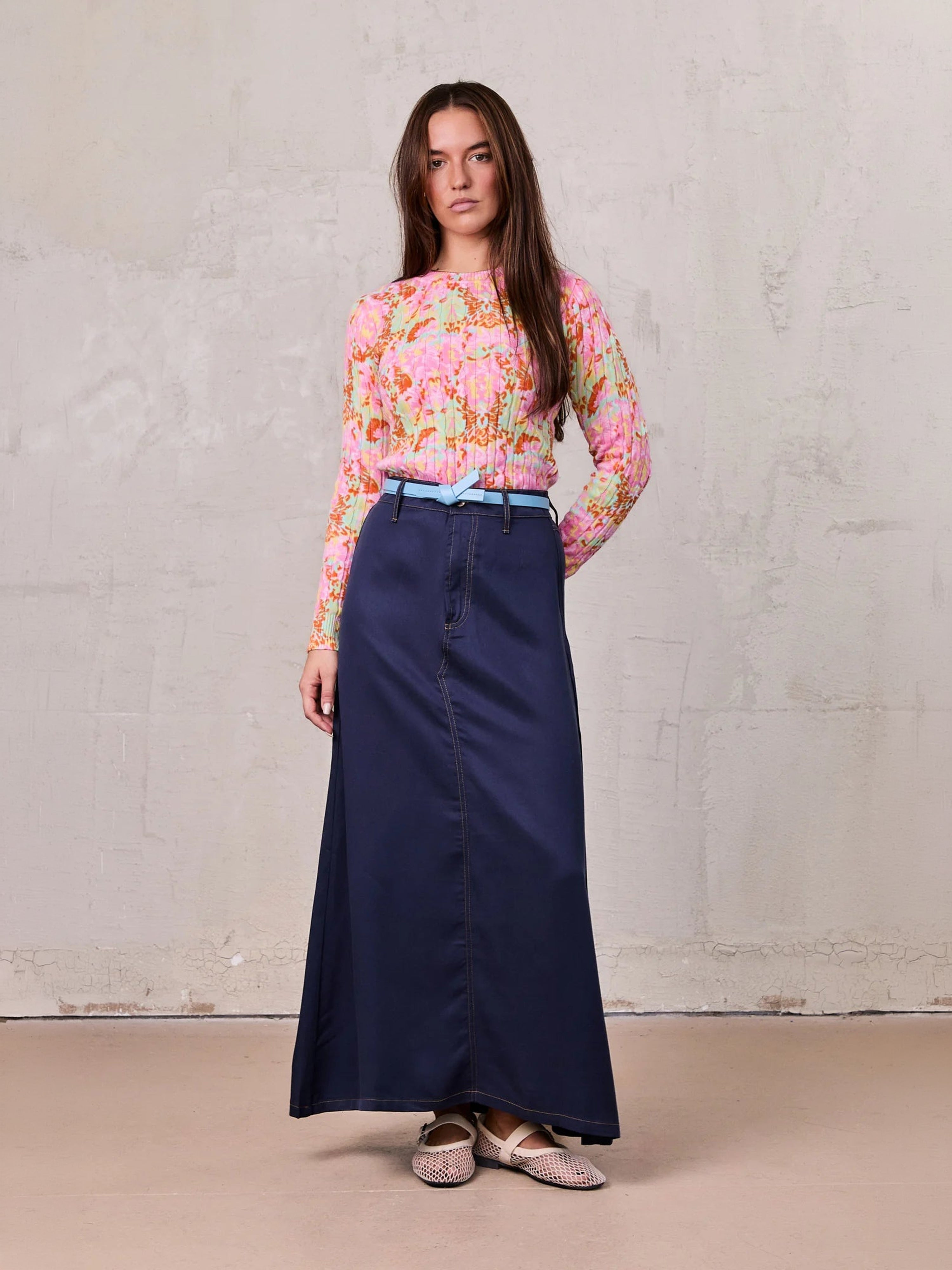 Lightweight A-Line Skirt-Navy