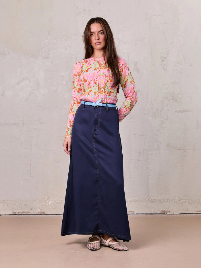 Lightweight A-Line Skirt-Navy