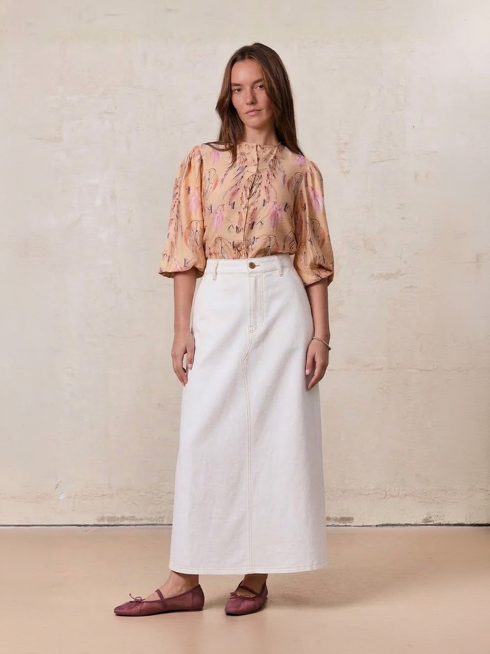 Lightweight A-Line Skirt-Solid White