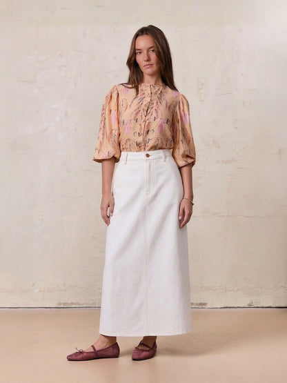 Lightweight A-Line Skirt-Solid White