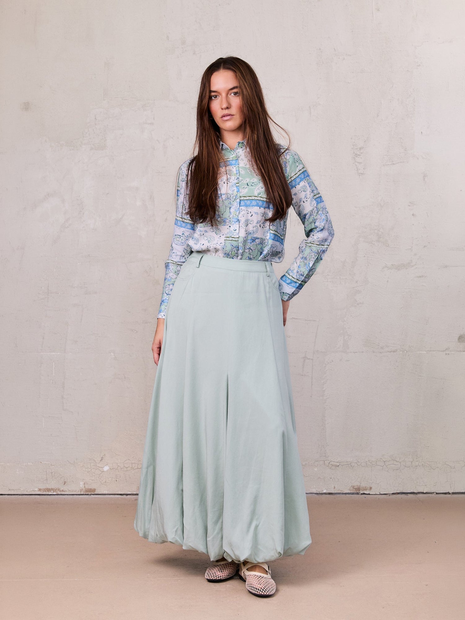 Lightweight Bubble Skirt-Dusty Mint