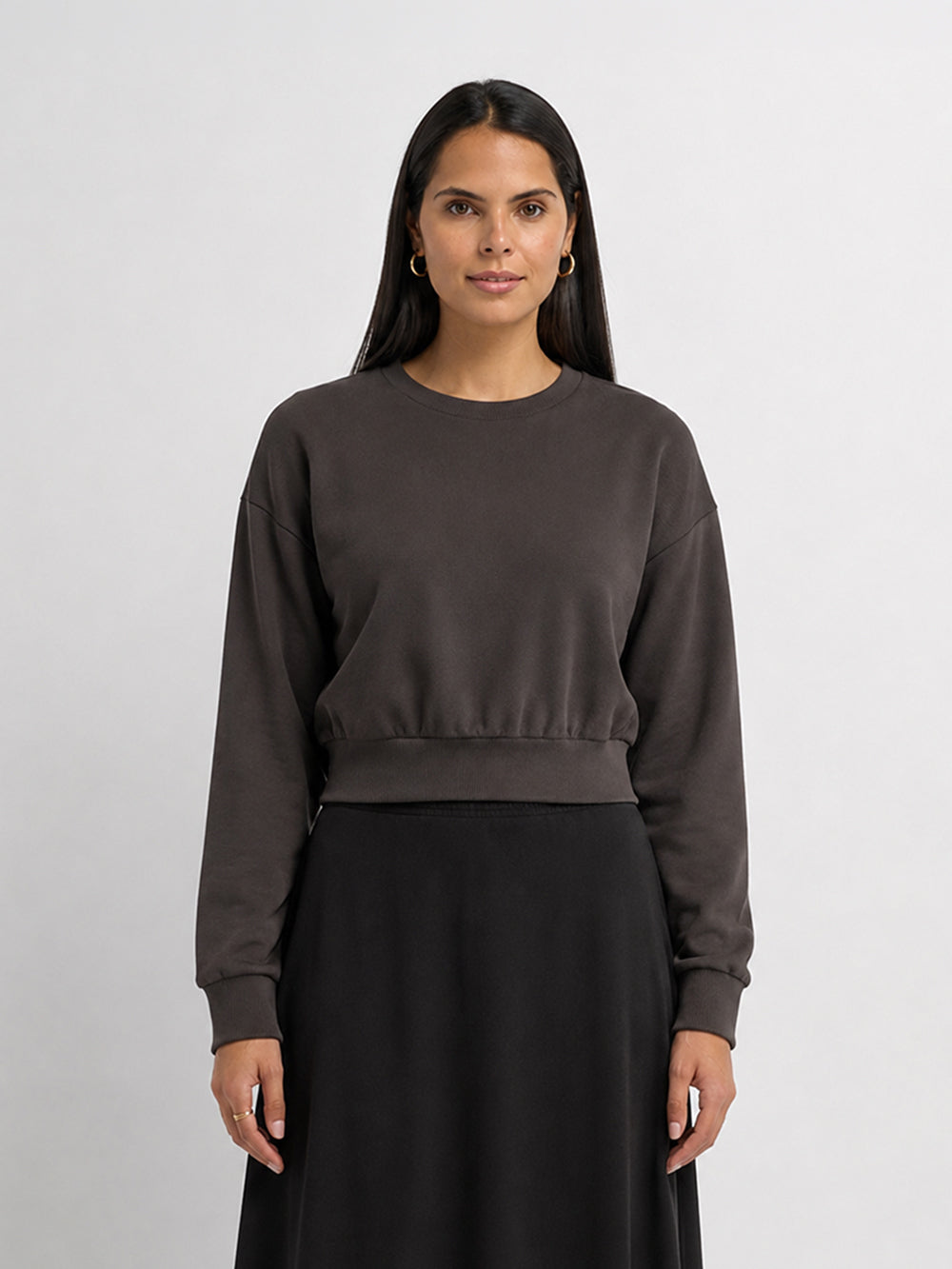 Lightweight Crop Sweatshirt - Brown