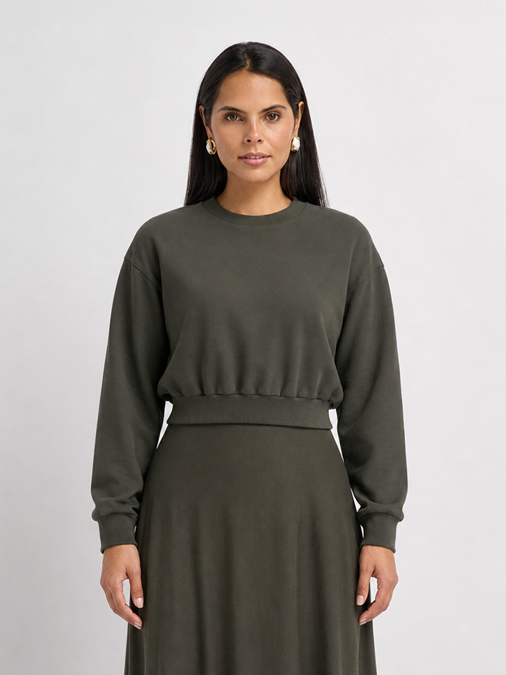 Lightweight Crop Sweatshirt - Olive