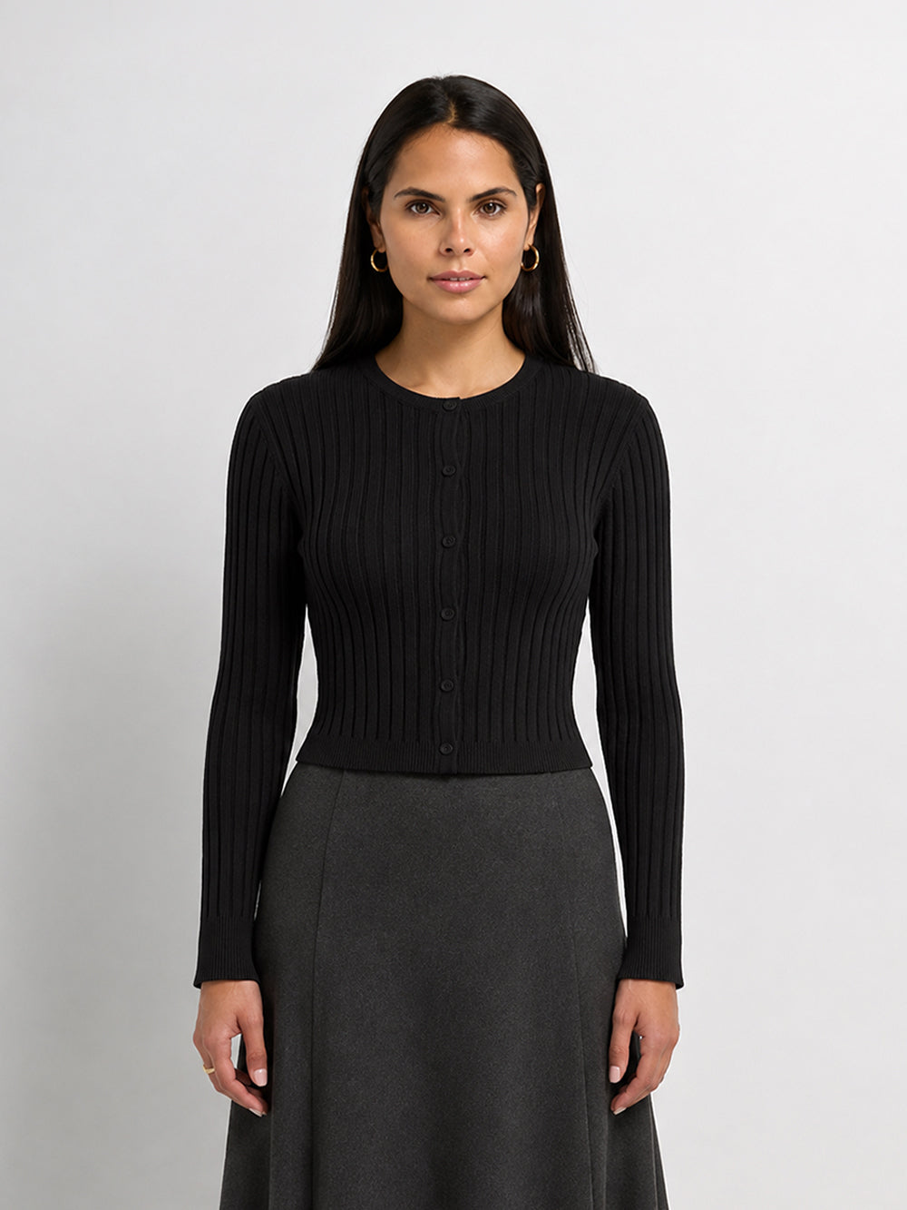 Lightweight Ribbed Cardigan 20" - Black