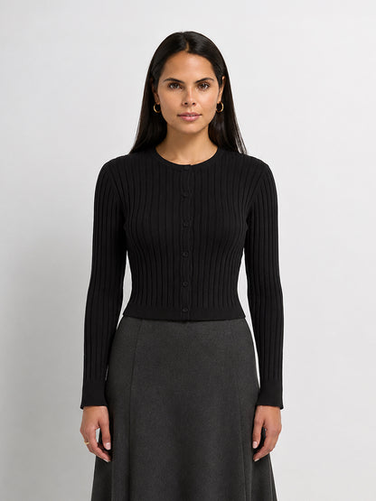Lightweight Ribbed Cardigan 20" - Black