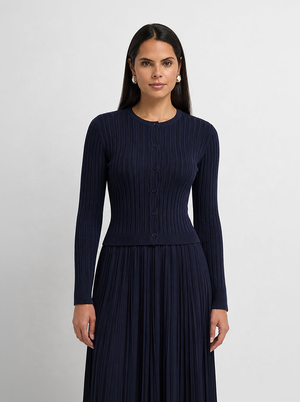Lightweight Ribbed Cardigan 17"- Navy