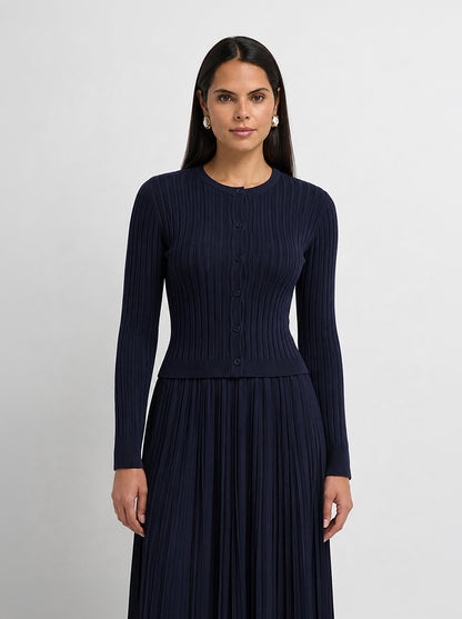 Lightweight Ribbed Cardigan 17"- Navy