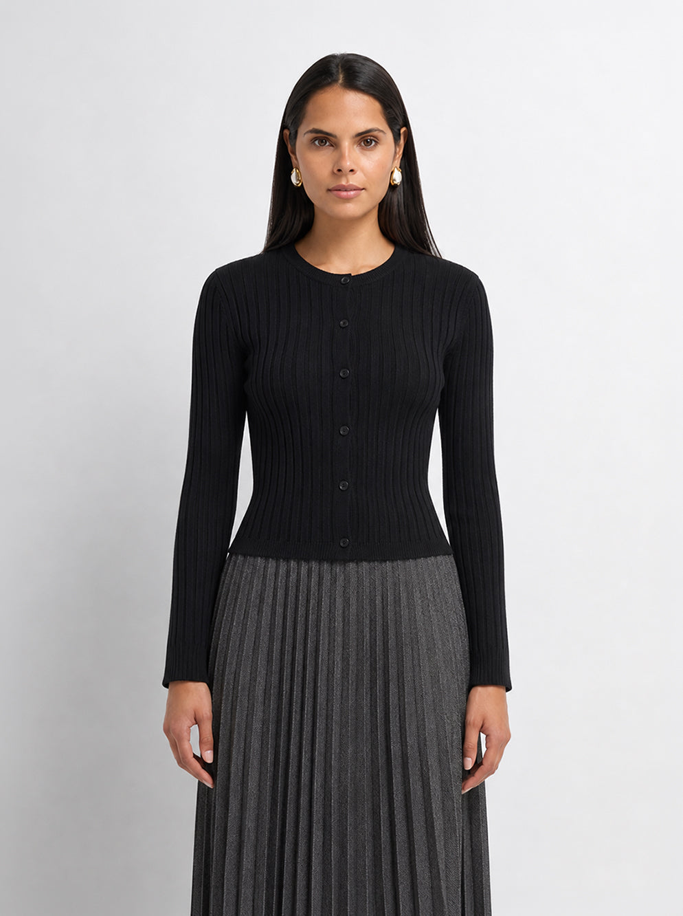 Lightweight Ribbed Cardigan 17" - Black