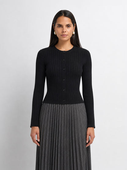 Lightweight Ribbed Cardigan 17" - Black