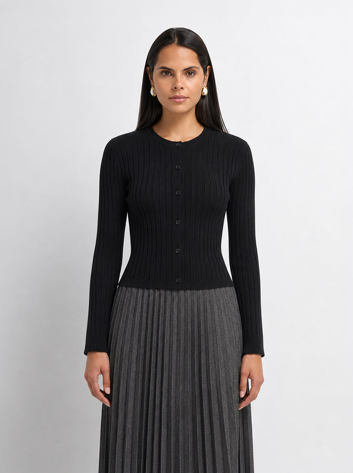 Lightweight Ribbed Cardigan 17" - Black