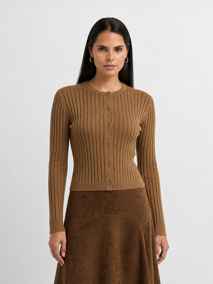 Lightweight Ribbed Cardigan 20" - Camel
