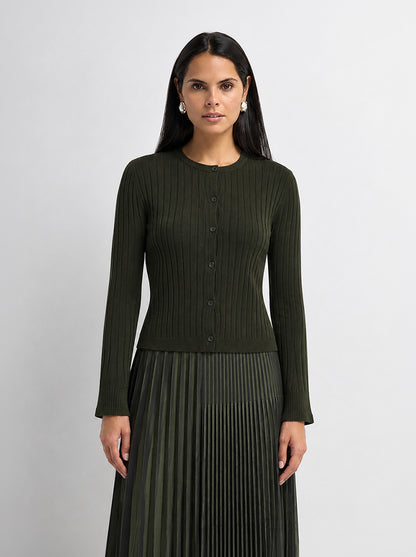 Lightweight Ribbed Cardigan 20" - Green