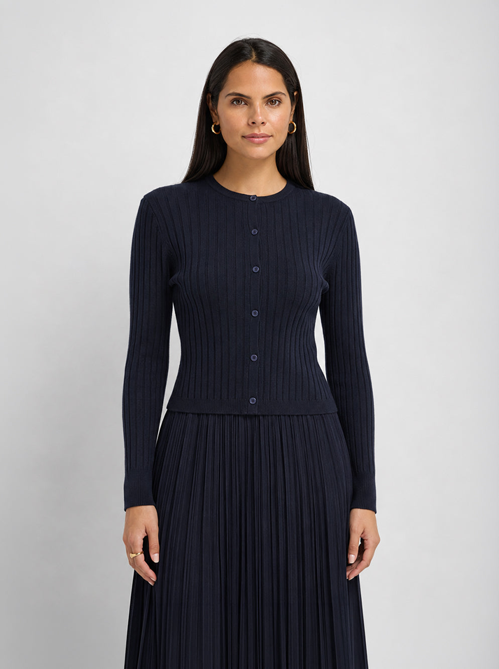 Lightweight Ribbed Cardigan 20"- Navy
