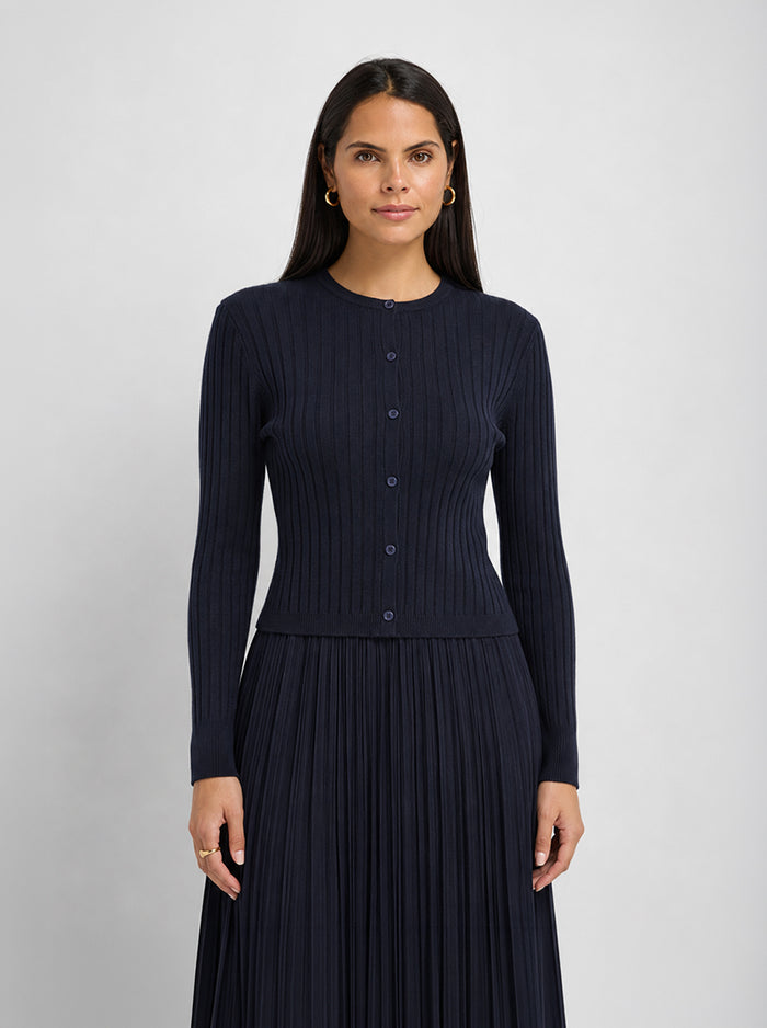 Lightweight Ribbed Cardigan 20"- Navy