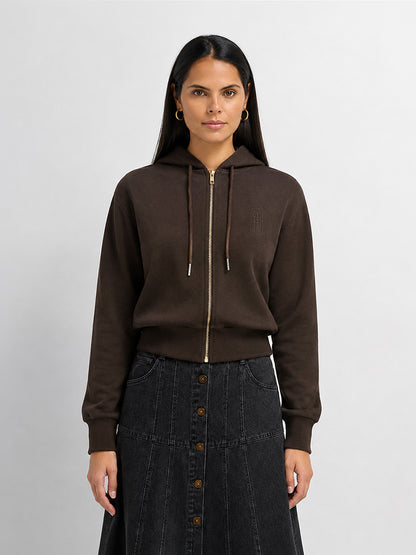 Lightweight Zip Up Hoodie - Brown
