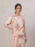 Linen Blend Crop Swing Top-Aztec Floral