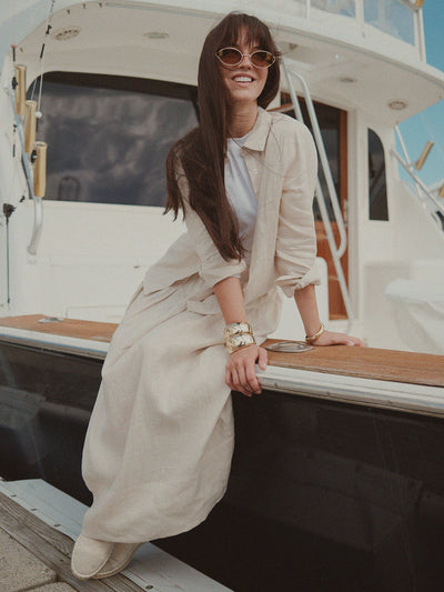 Linen Button Down Blouse-Ecru