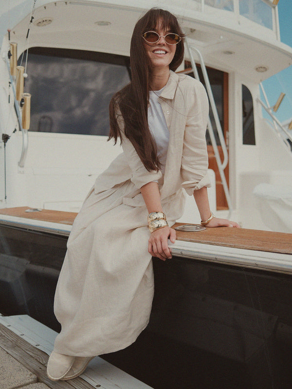 Linen Button Down Blouse-Ecru