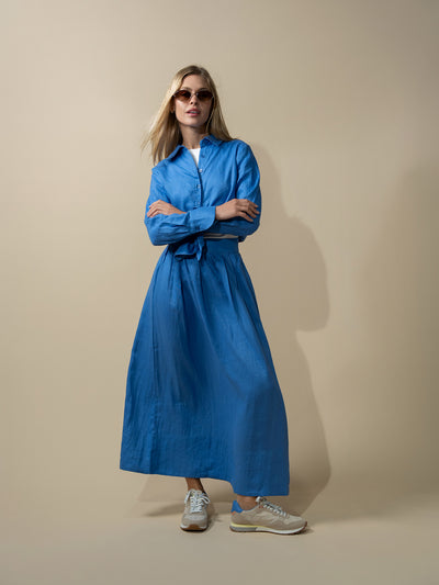 Linen Button Down Blouse-Ocean Blue